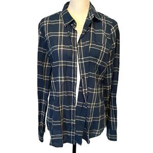 J. Crew Factory Blue Plaid Button Down Top Size Large